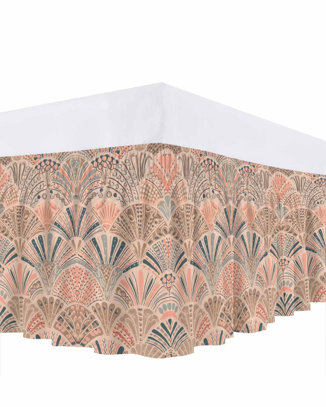 Boho Bed Skirt Queen Size 18 Inch Drop, Vintage Ocean Shell Abstract ...