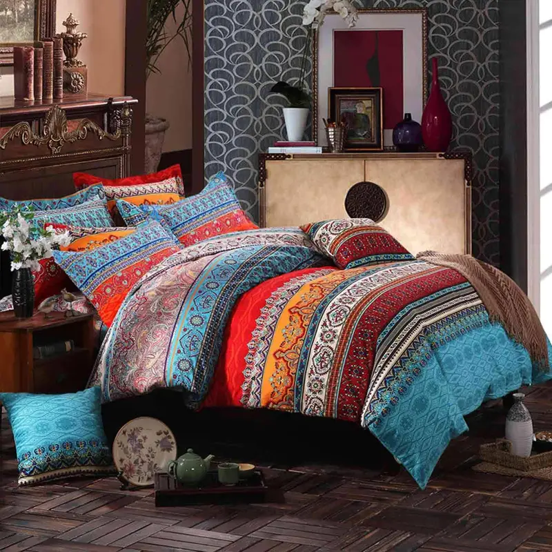 Boho Bedding Set (1 Duvet Cover + 2 Pillowcase) Geometric Striped Duvet