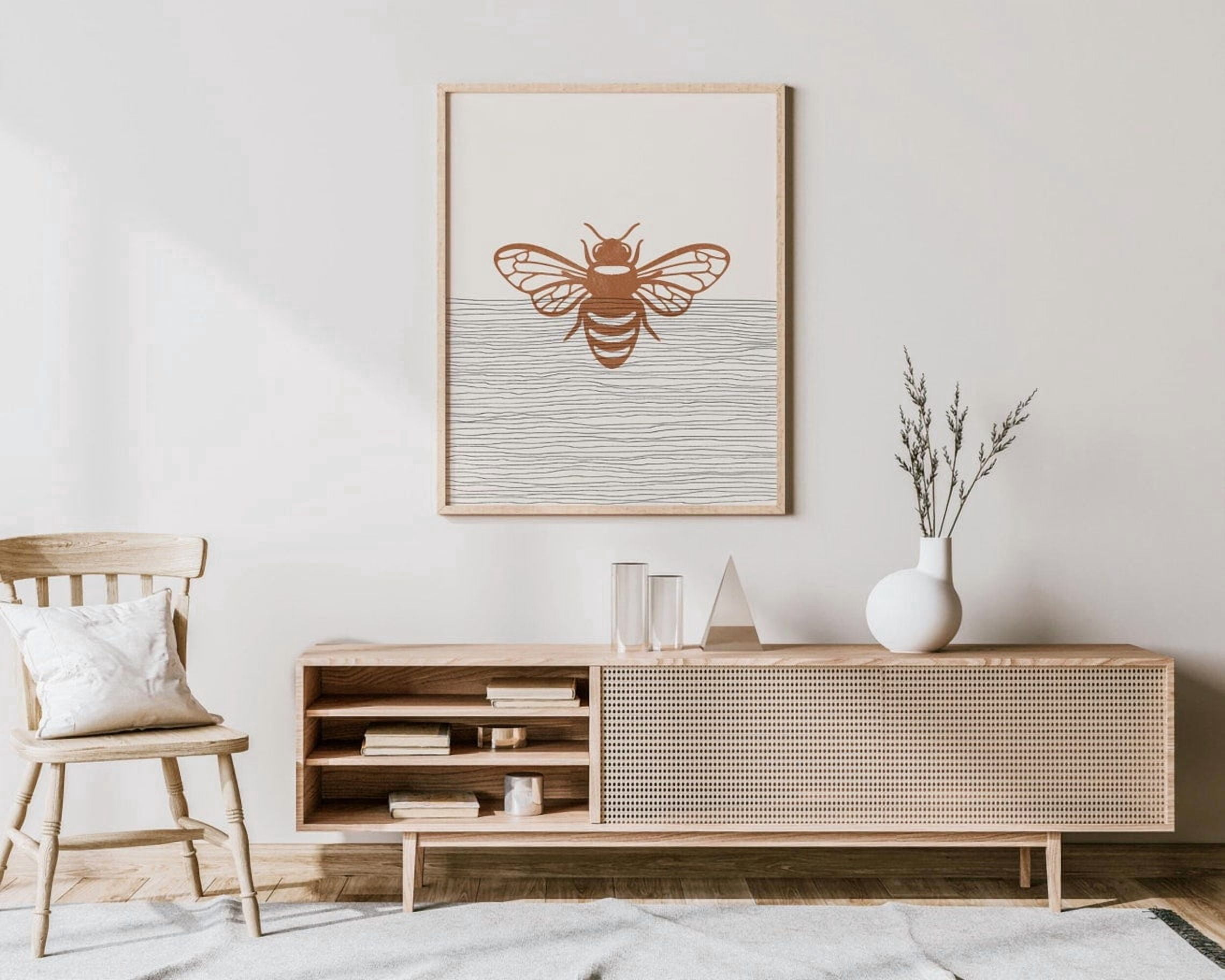 Boho Insect Boho Bee Poster, Minimalist Honeybee Insect, Modern Living Room And ...