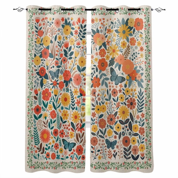 Boho Beige Flowers Blackout Curtains for Bedroom - 84 Inch Long Light Blocking 2 Panels Set, Spring Abstract Watercolor Floral Leaf Thermal Living Room Drapes Grommet Window Curtains 52"x84"
