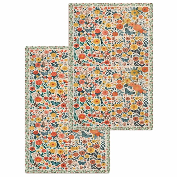 Boho Beige Flowers Kitchen Dish Towels for Drying Dishes Set of 2, Spring Abstract Watercolor Floral Leaf Waffle Weave Microfiber Hand Tea Bathroom Towels Quick Dry & Absorbent Towel 15.7x23.6