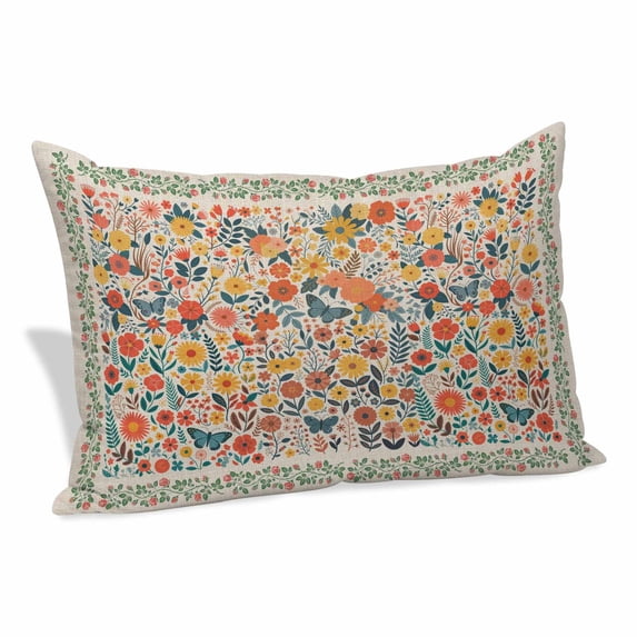 Boho Beige Flowers Pillow Covers, Linen Long Throw Pillow Case, Spring Abstract Watercolor Floral Leaf Holiday Pillow Protector Decorative Cushion Cover for Living Room/Bedroom 20" x 36"