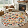 thumbnail image 1 of Boho Beige Flowers Round Area Rug 5Ft Washable Circle Rugs for Living Room Bedroom, Spring Abstract Watercolor Floral Leaf Non-Slip Carpet Floor Mats Indoor Outdoor Carpet Runner Aesthetic Home Decor, 1 of 8