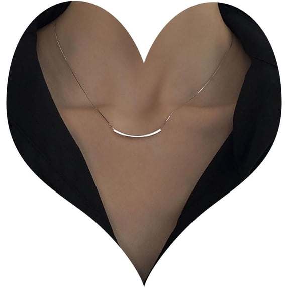 Boho Bent Bar Pendant Necklace Tube Bar Necklace Silver Round Tube Necklace Curved Bar Necklace Minimalist Choker Necklace Jewelry for Women