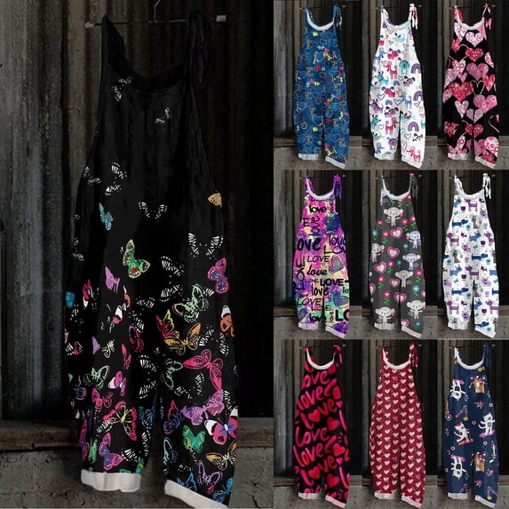 Boho Bib Overalls for Women Casual Loose Floral Print Wide Leg Jumpsuit Plus Size Elegant Rompers for Women Dressy Pink M