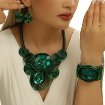 Boho Big Crystal Stone Necklace and Earring Bracelet Set Fashion Costume Aluminum Jewelry For Women Tribal Unique Colorful Collar Choker