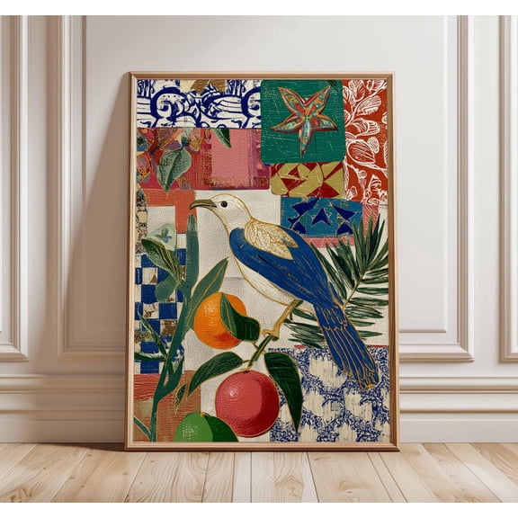 Boho Bird Botanical Collage Poster Unframed Paper Print