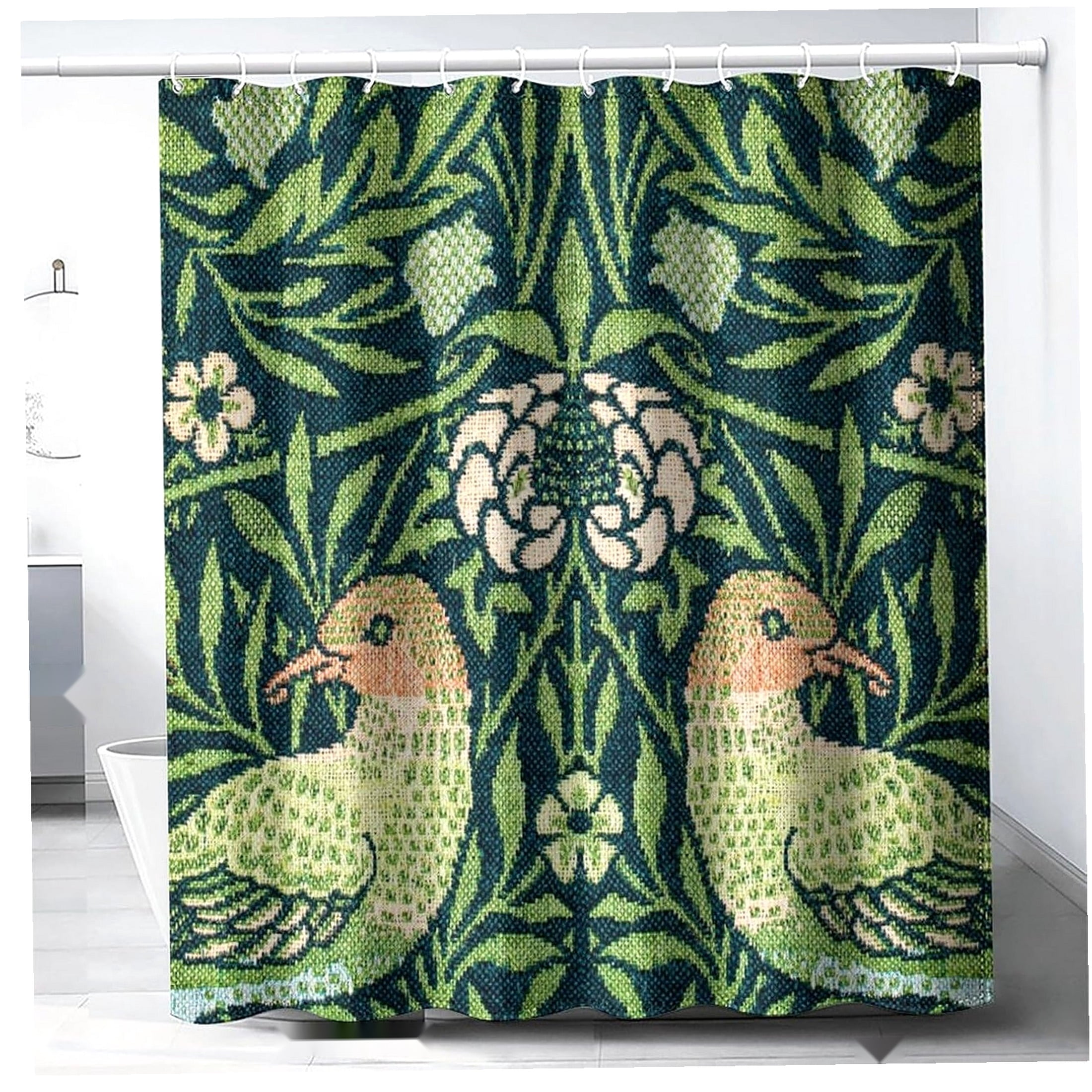 Boho Bird Shower Curtain,Floral Print,Retro Bird Plant Pattern,72x84 ...