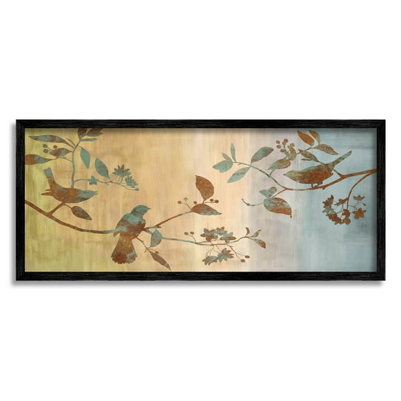 Boho Birds Perched Branches Botanical & Floral Graphic Art Black Framed Art Print Wall Art