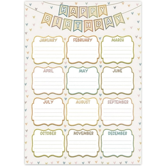 Boho Birthday Chart Poster for Classroom Happy Birthday Poster Calendar for Bulletin Board Decorations Back to School Teacher Supplies Reusable Boho Classroom Chart Decor