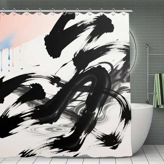 Boho Black And Beige Print Shower Curtain,Modern Fabric Waterproof Shower Curtain Set with Hooks 70.8×70.8Inch (180×180cm)