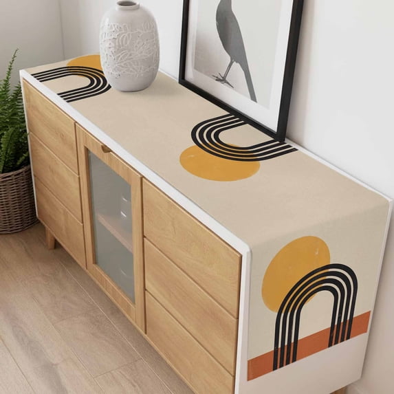 Boho Black Arch Sun Texture Table Runner 70 Inches Long,Kitchen Dining ...