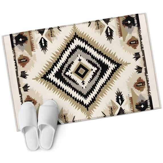 Boho Black Brown 2'x3' Washable Rug, Vintage Geometric Southwestern Ethnic Non-Slip Soft Doormat Area Rugs for Entrance Bathroom Bedsides, Carpet for Kitchen Bedroom, Entryway Floor Mat