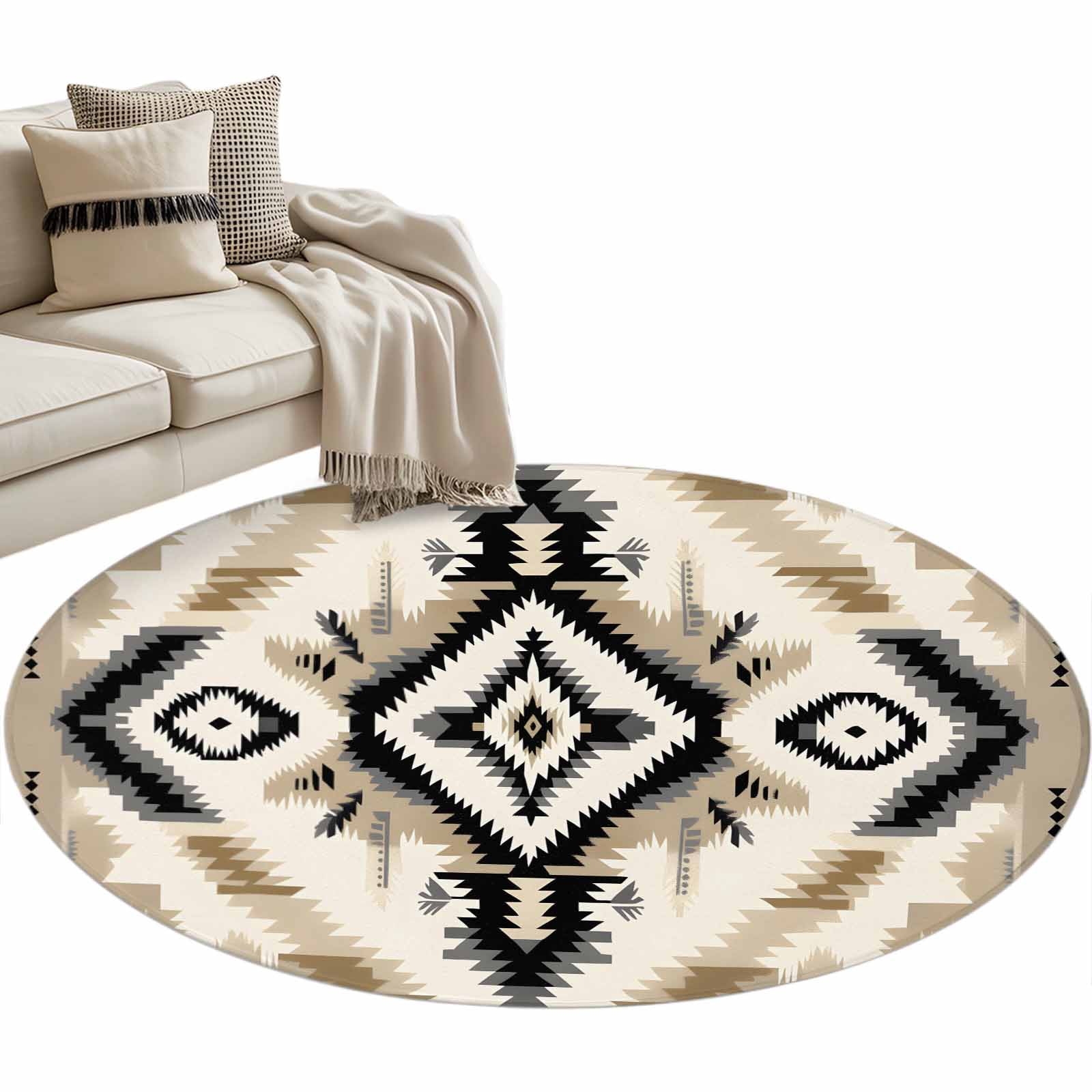 Boho Black Brown 3ft Area Rug, Southwestern Geometric Ethnic Retro ...