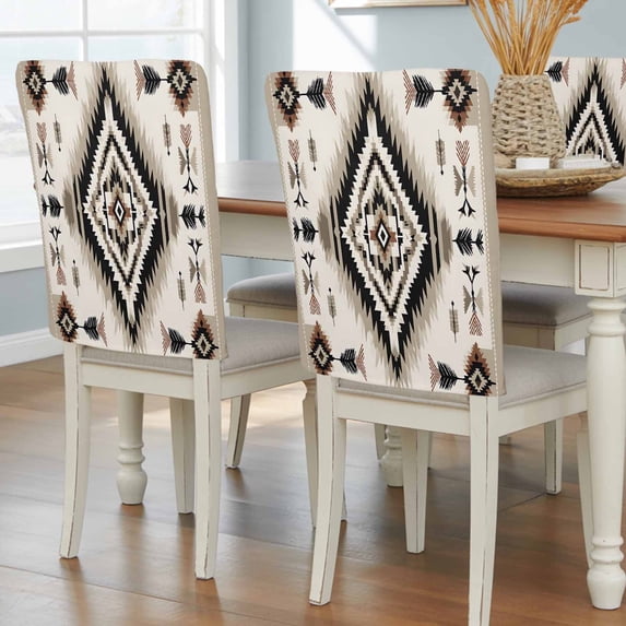 Boho Black Brown Chair Back Covers, Removable Chair Covers for Dining Chairs Set of 6, Washable Chairs Slipcovers Back Seat Protector for Wedding Party 19"x20"