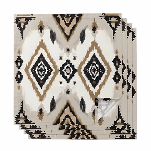 Boho Black Brown Cloth Napkins, Geometric Southwestern Ethnic Retro Washable and Reusable Dinner Napkins Set of 4, Table Napkin for Kitchen Party Birthday Wedding Hotel Housewarming 20"x20"