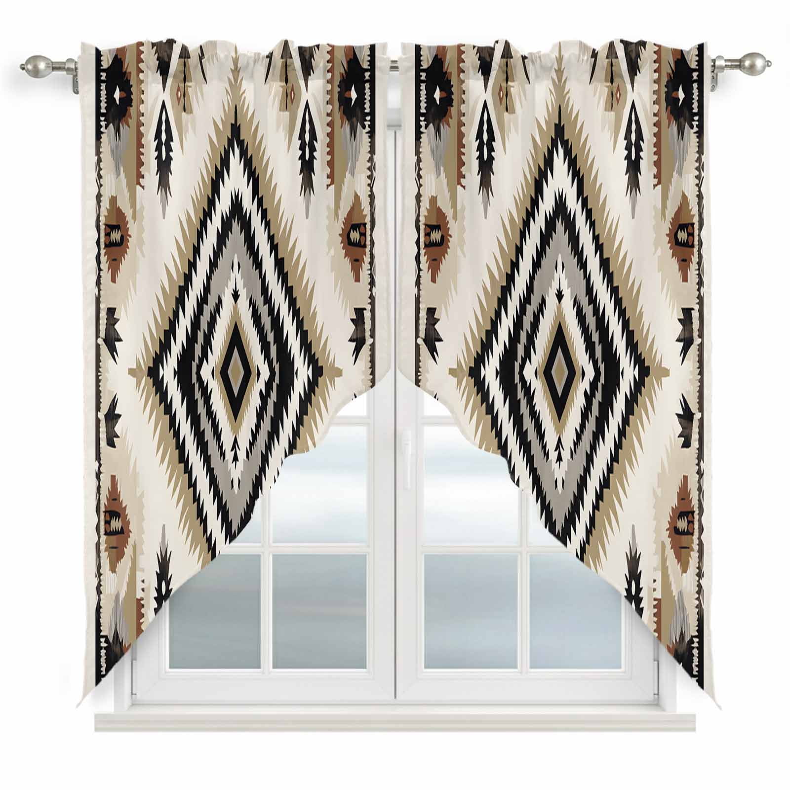 Boho Black Brown Kitchen Window Curtains, Swag Curtains Valance for ...