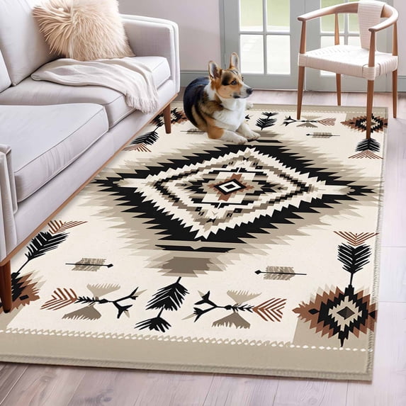 Boho Black Brown Runner Rug 2.7x5 FT, Non Slip Entryway Carpet, Geometric Southwestern Ethnic Vintage Washable Soft Floor Carpet Entrance Mat Non-Shedding Throw Rug for Hallway Laundry Room Bedside