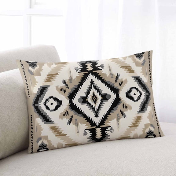 Boho Black Brown Throw Pillow Covers, Southwestern Geometric Ethnic Retro Soft Breathable Pillow Cases with Invisible Zipper for Sleeping, King Size Pillowcases for Couch Bed Sofa Chair 20x36 Inches