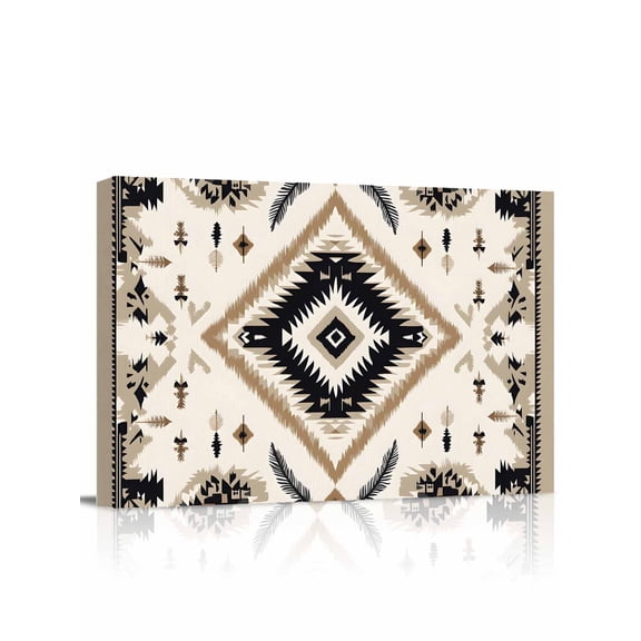 Boho Black Brown Wall Art for Living Room,Canvas Picture Wall Decor for Bathroom Bedroom,Retro Geometric Southwestern Ethnic Painting Artwork for Office Kitchen Hallway Dining Room Home Decor 12"x16"