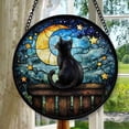 thumbnail image 1 of Boho Black Cat and Crescent Moon Suncatchers for Windows, Stained Glass Window Hangings,Hand-Painted Glass Panel Perfect for Home Decorr, Stained Glass Ornament 2025, Holiday, 1 of 6