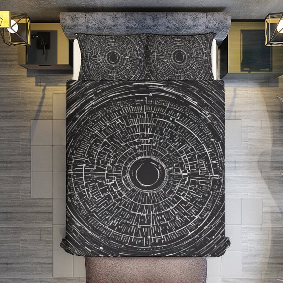 Boho Black Circle Quilt Cover Set Fashionable Printed Bedding Covers with Pillowcase Home Textiles, Twin (68"x86")