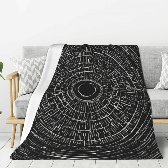 Boho Black Circle Throw Blanket for Stylish Warm Winter Cabin Ultra-Soft Micro Fleece Blanket, Premium Microfiber, Silky Soft, Plush, Warm and Lightweight for Couch, Sofa, Bed - 60"X50"
