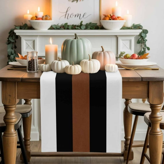 Boho Black Cotton Linen Table Runner, Washable Table Runners for Kitchen, Dining Room, Holiday, Home Party Table Decor, 13x120 Inches