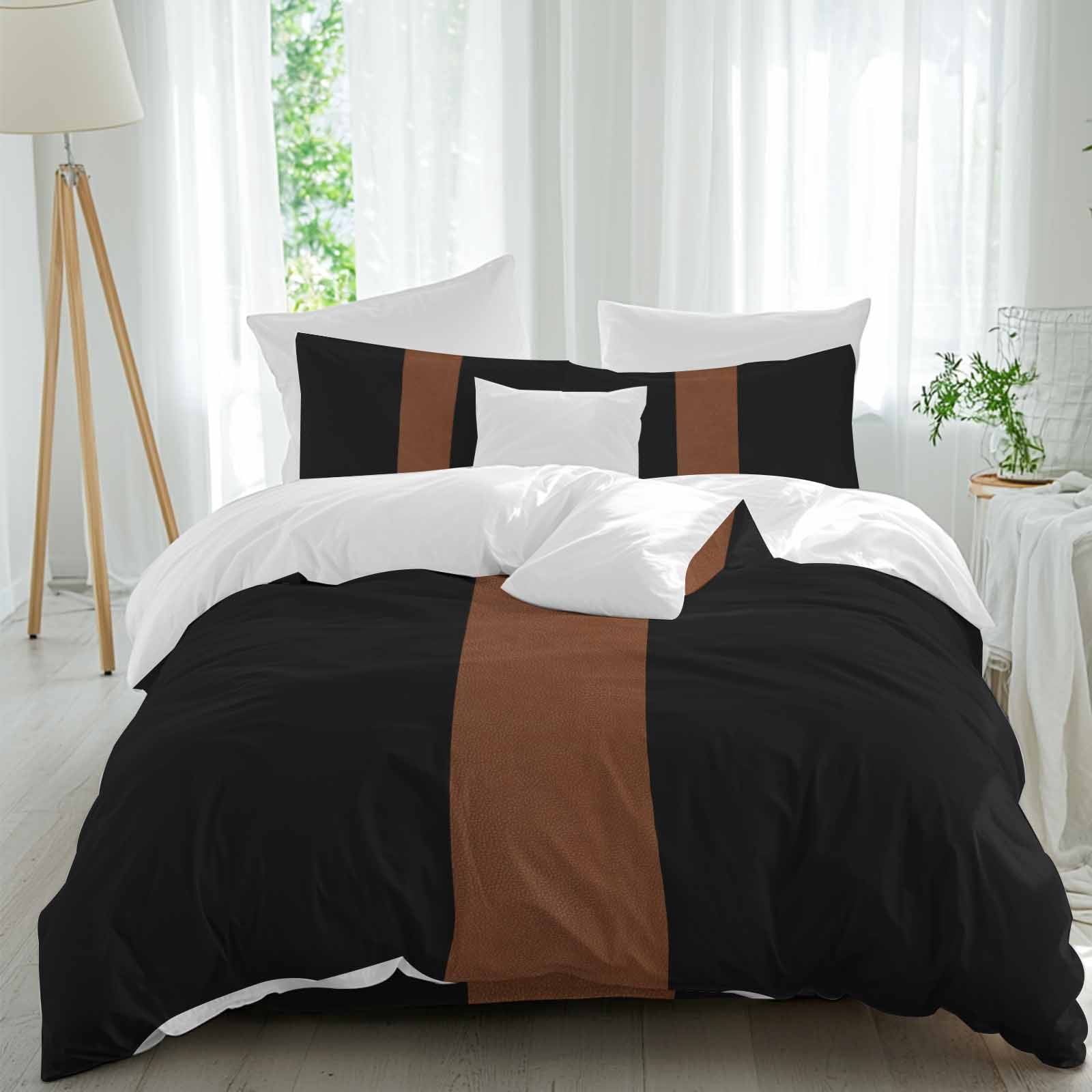 Boho Black Duvet Cover Set Queen Size and Brown Striped Tribal Farmhouse Style Soft Lightweight Comforter Covers 4 Piece Bedding Set with 1 Duvet Cover 1 Bed Sheet & 2 Pillow Shams