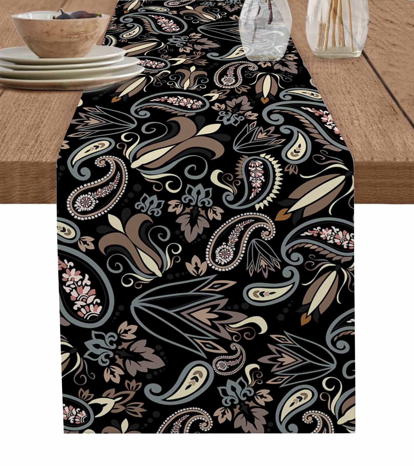 DineDia Halloween Skull Table Runner - 13x36 Inch Black Burlap-Feel Polyester - Spooky Table Decor