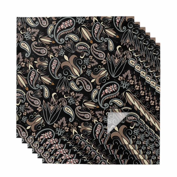 Boho Black Floral Cloth Napkins, Farmhouse Botanical Vintage Paisley Flower Washable and Reusable Dinner Napkins Set of 6, Table Napkin for Kitchen Party Birthday Wedding Hotel Housewarming 20"x20"