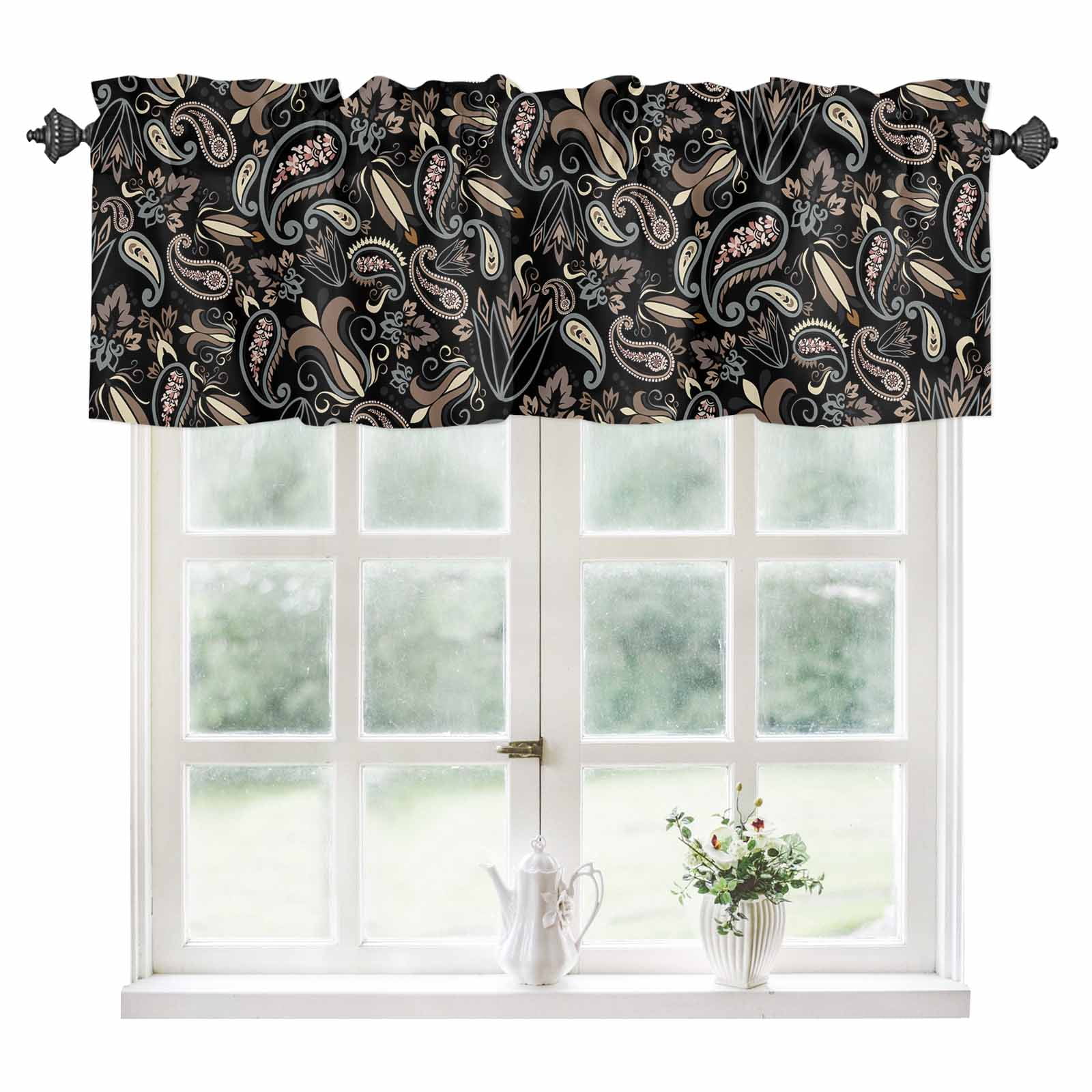 Boho Black Floral Kitchen Valances for Windows 60x18 Inch Kitchen ...