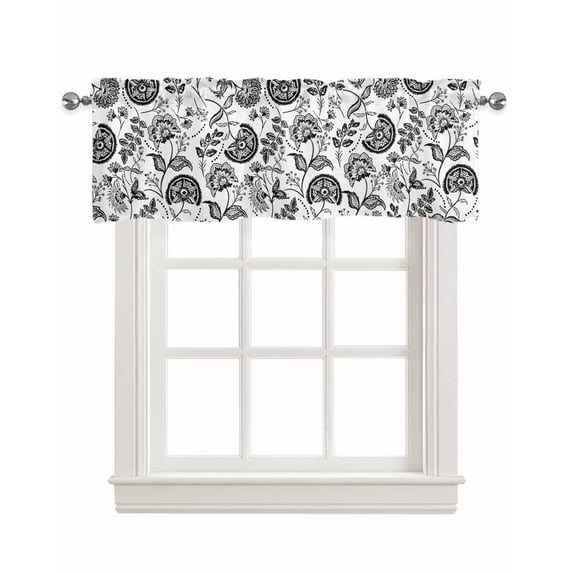 Boho Black Floral Kitchen Valances for Windows Farmhouse Linen Window Valance Curtain for Living Room Window Treatment Vintage Farmhouse Paisley Plant Leaf Valance Rod Pocket Topper, 54 x 18 Inch