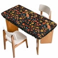 thumbnail image 1 of Boho Black Flowers Table Cloths for 6 Foot Rectangle Tables, Spring Abstract Watercolor Floral Leaf Patio Waterproof Elastic Fitted Tablecloths, Washable Rectangular Table Cover for Camping, 1 of 8