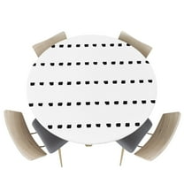 Boho Black Geometric Dots on White Fitted Round Tablecloths Elastic Edged Table Covers 36"-44",Modern Simplistic Style Waterproof Dining Room Table Cloth for Kitchen Holiday Party Tables Decor
