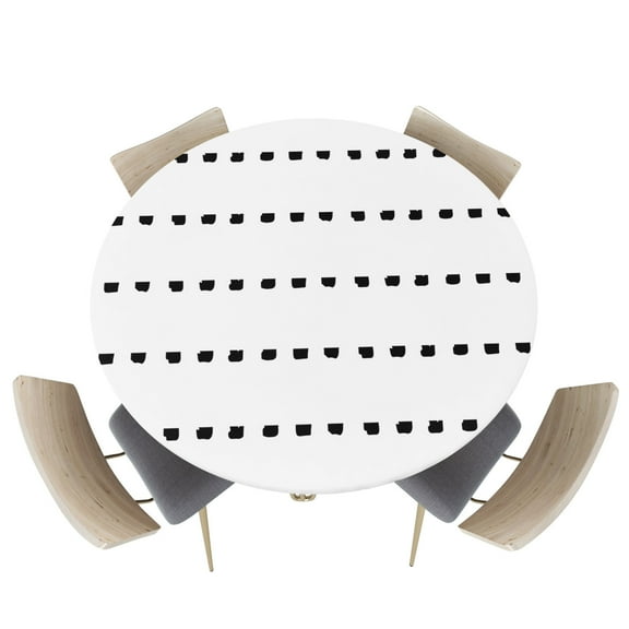 Boho Black Geometric Dots on White Fitted Round Tablecloths Elastic Edged Table Covers 36"-44",Modern Simplistic Style Waterproof Dining Room Table Cloth for Kitchen Holiday Party Tables Decor