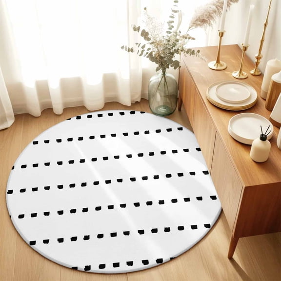 Boho Black Geometric Dots on White Round Area Rug 3ft,Living Room Rug Non-Slip Washable Circle Rugs Pad,Modern Simplistic Style Soft Floor Carpet for Bedroom Dining Room
