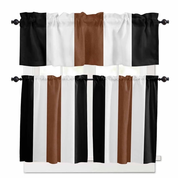 Boho Black Kitchen Curtains Valances and Tiers Set of 3, 36 Inch Length ...