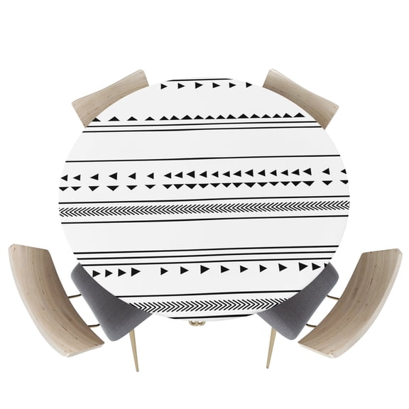 Boho Black Line Triangle Fitted Round Tablecloths Elastic Edged Table Covers 36"-44",Modern Aesthetic Art on White Waterproof Dining Room Table Cloth for Kitchen Holiday Party Tables Decor