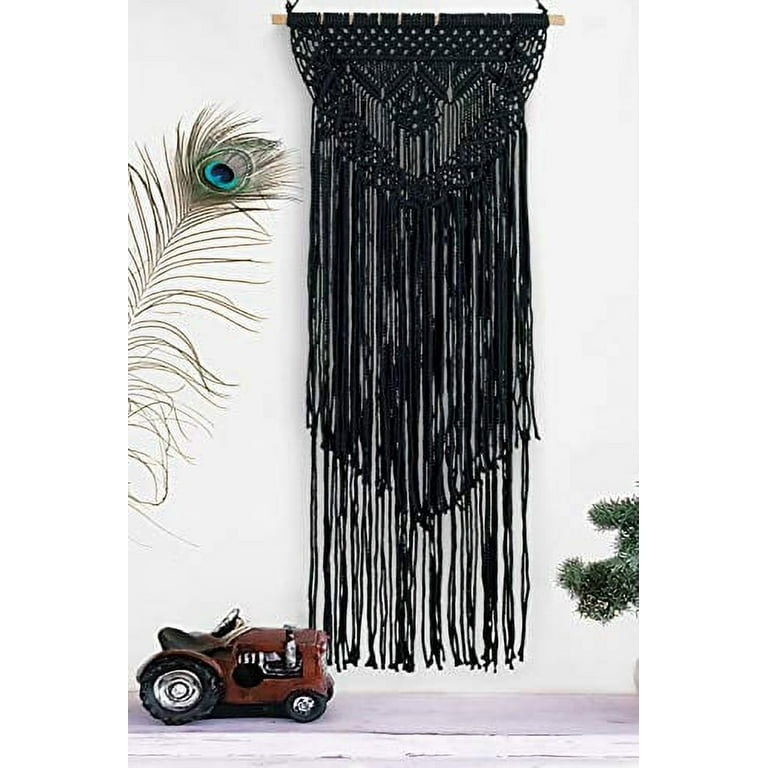 Boho Black Macrame Wall Hanging Woven Decor - Black 16 x 36 Inches Modern  Bohemian Farmhouse Wall Art Tapestry Decor for House, Apartment, Dorm Room,  Nursery, Party Decorations, Wedding, Wall Ornament 