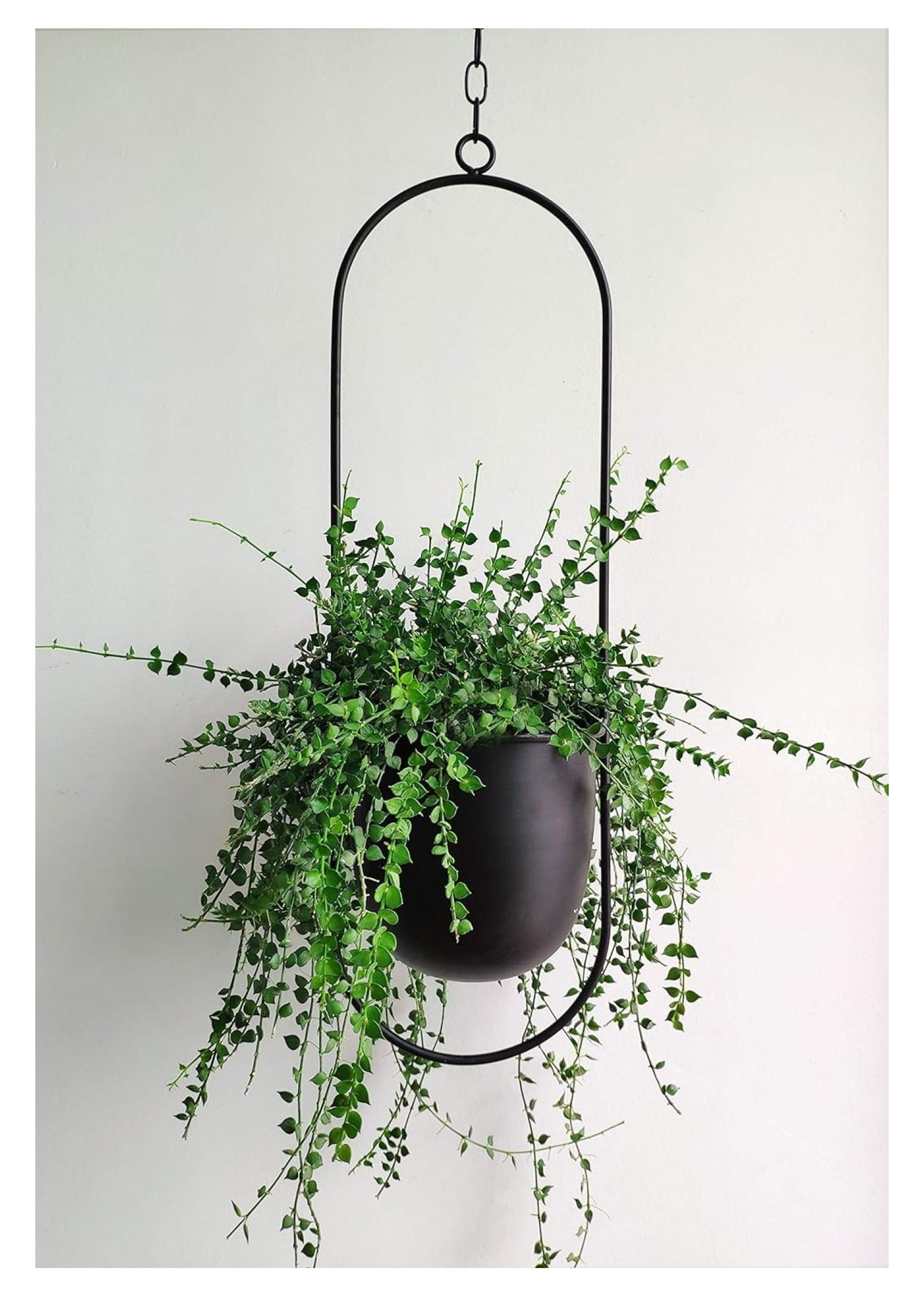 Boho Black Metal Plant Hanger – Geometric Hanging Planter With Chains, Indoor/Outdoor Air Plant Holder