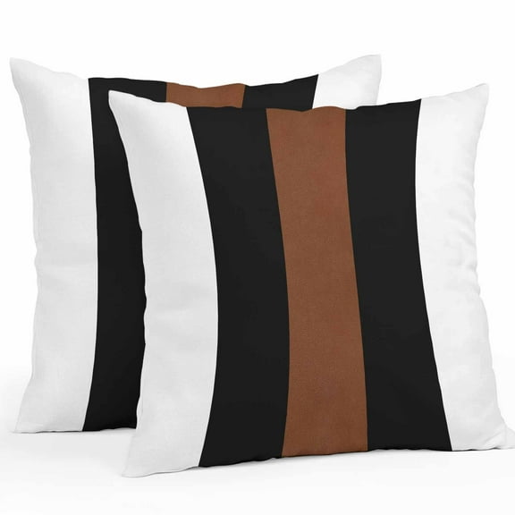 Boho Black Outdoor Pillow Covers Pack of 2, Brown and White Striped Tribal Farmhouse Style Waterproof Throw Pillow Covers Decorative Cushion Cases for Patio Garden Tent Balcony Couch 20x20 inch