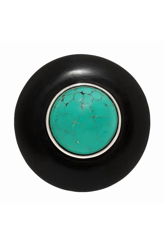 Boho Black Round Ring with Green Turquoise Stone, Handmade Statement Ring 925 Sterling Silver Jewelry_10