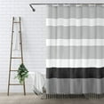 Boho Black and White Shower Curtain for Bathroom Stripe Tassel Fabric