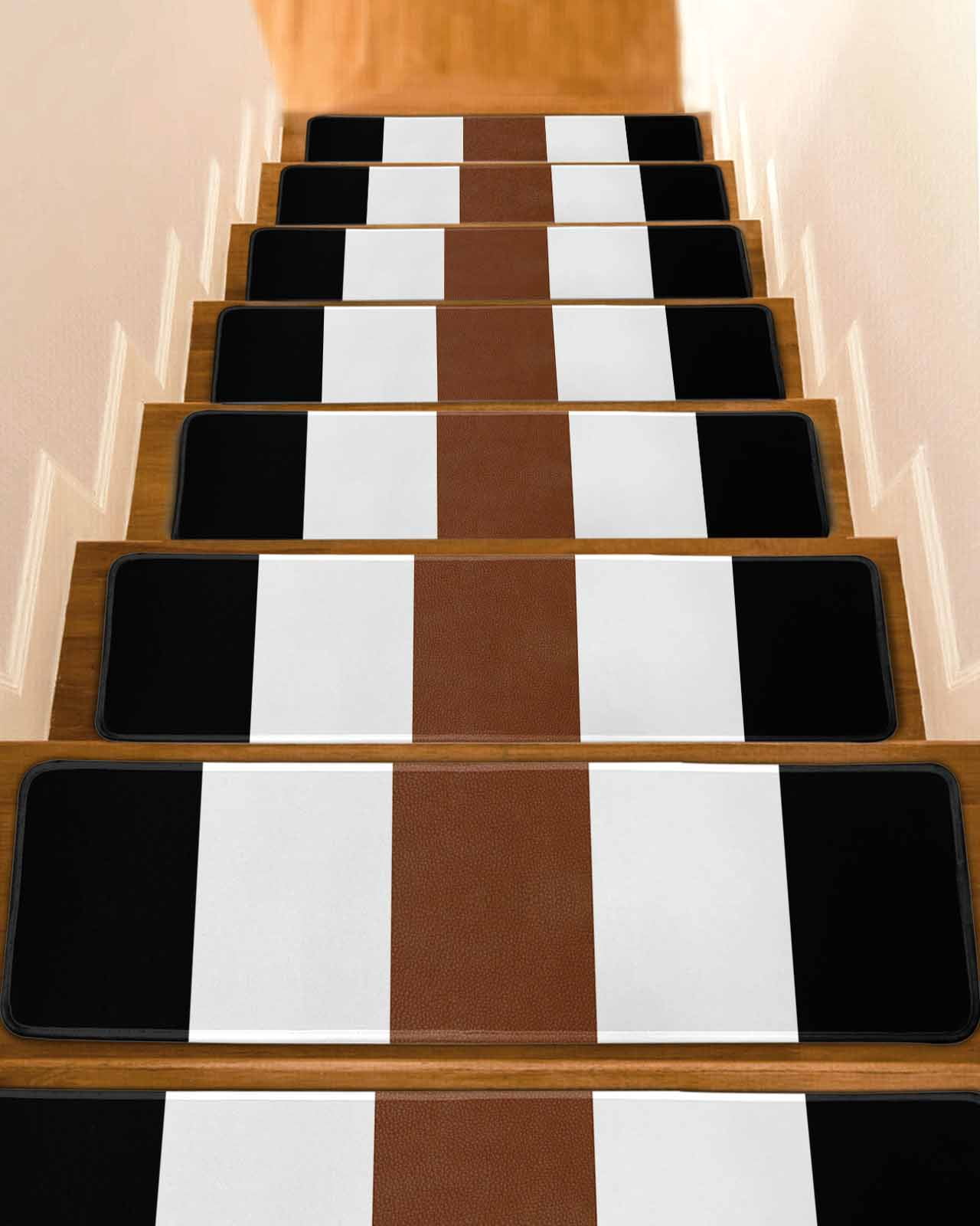 Boho Black Stair Treads Non Slip for Steps Brown and White Striped ...