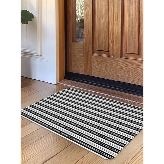 Boho Black Stripe Door Mat Indoor Outdoor Entrance,Non Slip Small Rug for Kitchen Bathroom Entryway Rug,Abstract Geometric White Minimalist Washable Doormat Floor Mat for Office 16x24 Inch