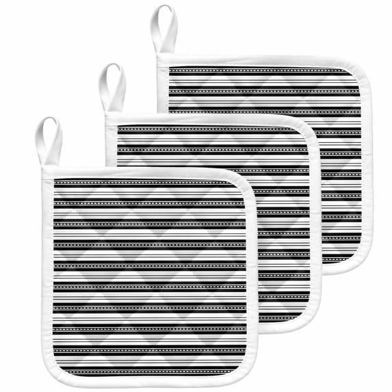 Boho Black Stripe Pot Holders for Kitchen Heatproof Potholder, 3 Pack Abstract Geometric White Minimalist Hot Pads Multipurpose Oven Pads Cloth Potholders Trivet for Cooking Baking