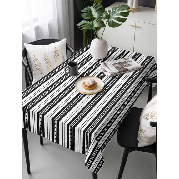 Boho Black Stripe Tablecloth Rectangle Table Cloth 60x120, Waterproof Tablecloth Outdoor Table Cloth, Abstract Geometric White Minimalist Washable Table Cover for Kitchen Dinning Party