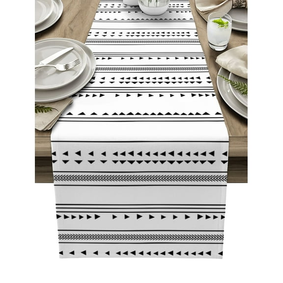 Boho Black Stripes Table Runner 48 Inches, Triangle Arrow Geometric Abstract Art Bed Runner Dresser Scarves Tabletop for Indoor Outdoor Parties/Ceremony/Banquet, 13" x 48"