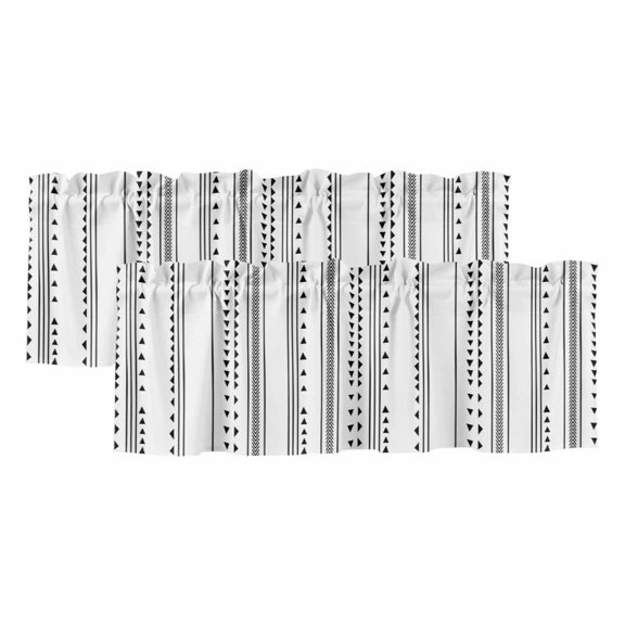 Boho Black Stripes Valances for Windows, Triangle Arrow Geometric Abstract Art Light Filtering Kitchen Curtains, Rod Pocket Window Valance Curtains for Living Room Bedroom, 42" W x 12" L, 2 Panels